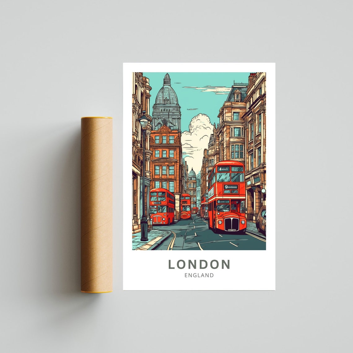 London England Red Double Decker Buses Busy Street Travel Poster - Image 3