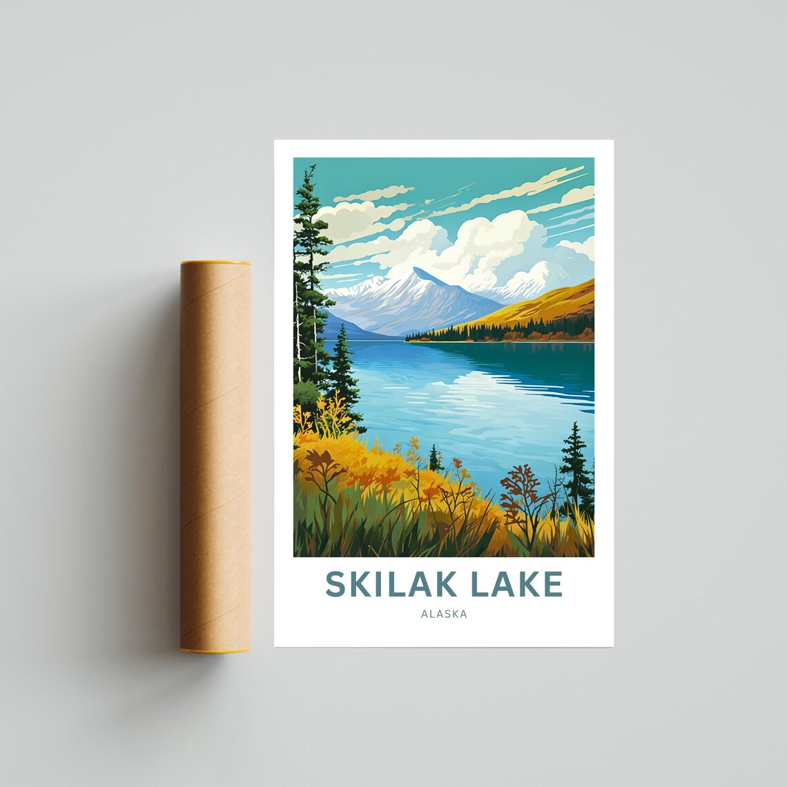 Personalized Skilak Lake Alaska Autumn Shore Snowy Peak Poster - Image 4