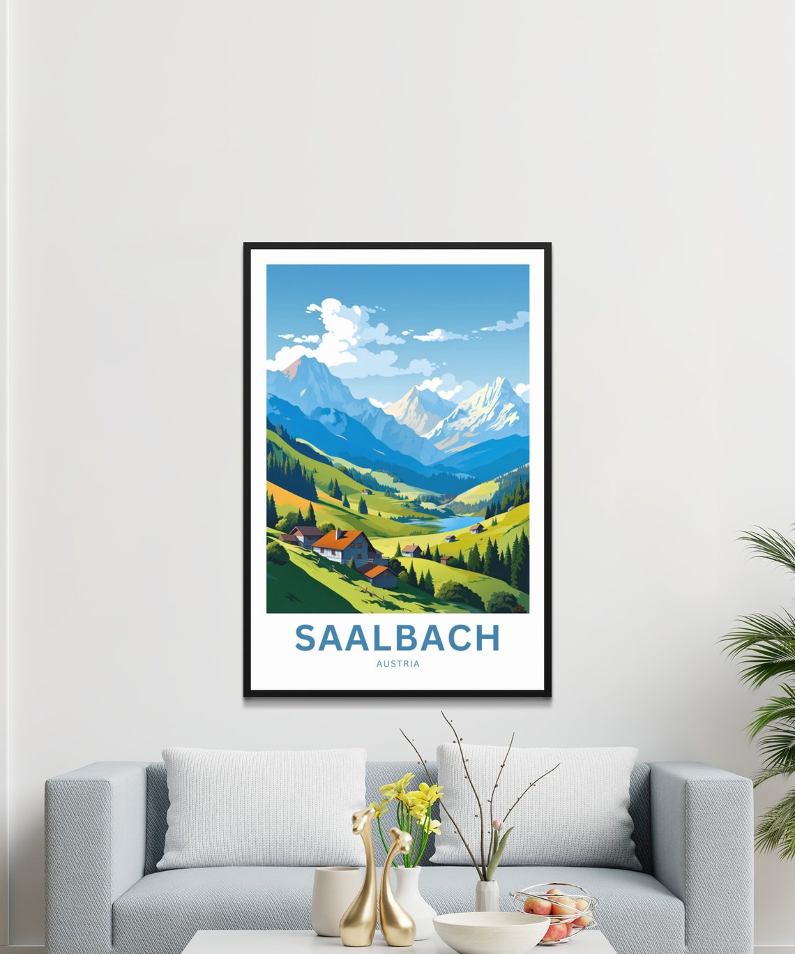 Personalized Saalbach Austria Green Valley Chalets Summer Poster - Image 2