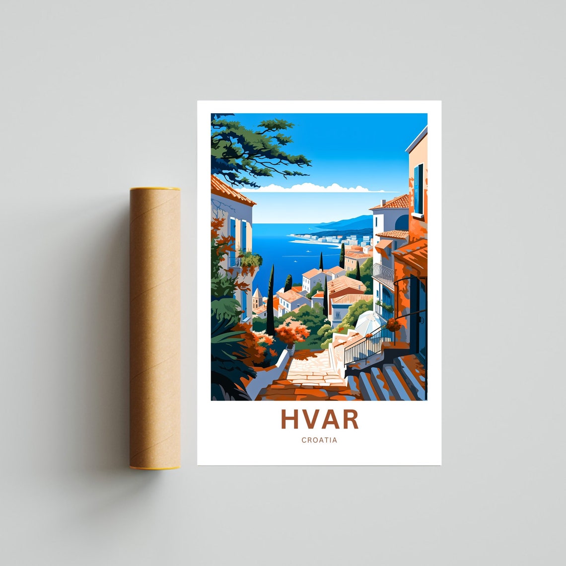Hvar Croatia Old Town Staircase Customizable Text Travel Poster - Image 4