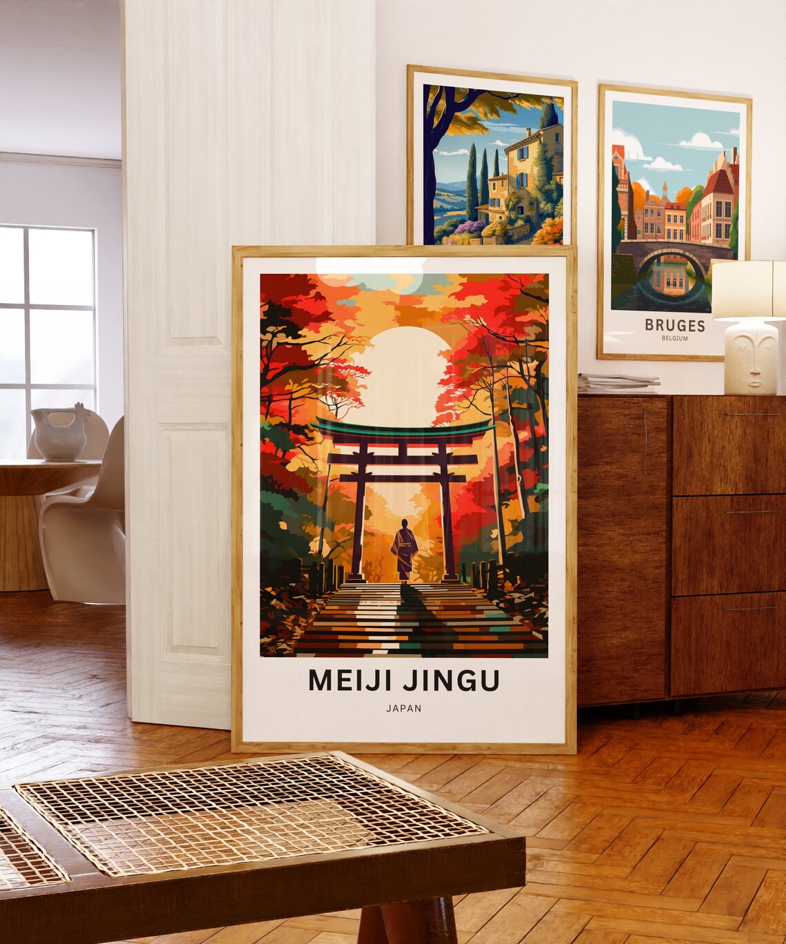 Meiji Jingu Japan Autumn Torii Gate Sunset Shrine Travel Poster - Image 5