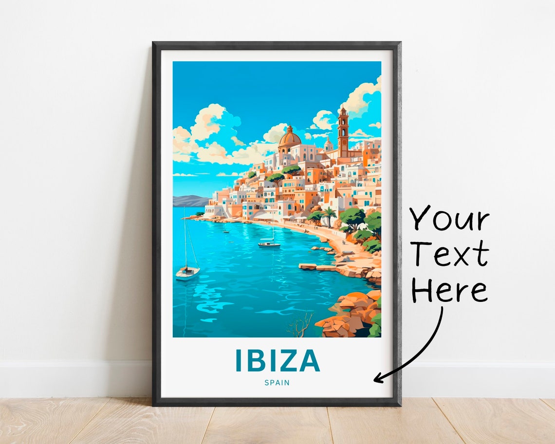 Personalized Ibiza Spain Custom Text Coastal Old Town Church Poster