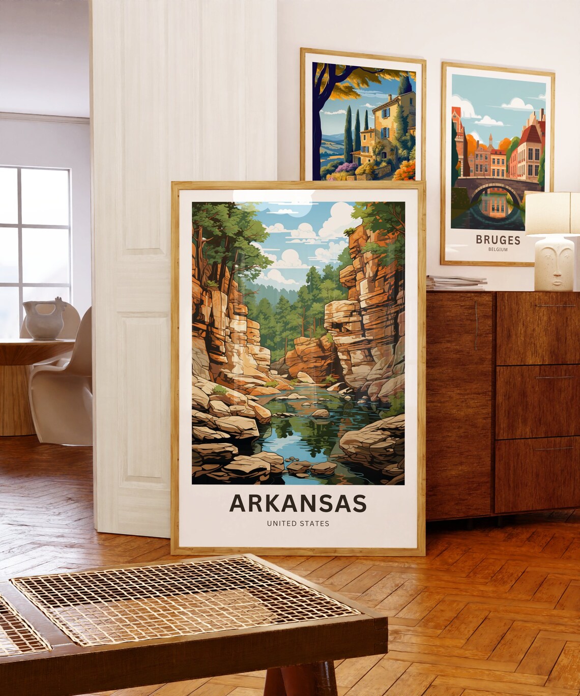 Arkansas Red Rock Canyon Creek Pine Forest River Travel Poster - Image 5