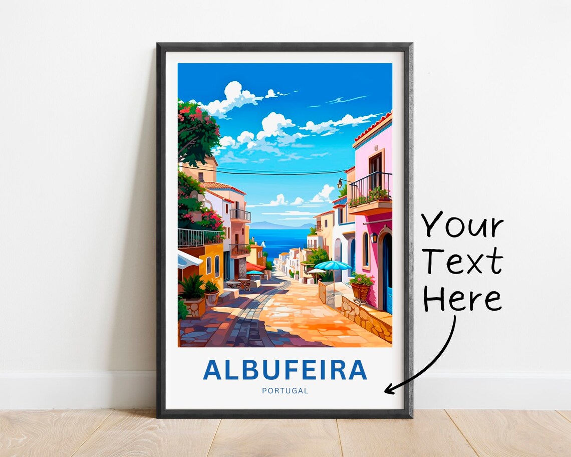 Personalized Albufeira Portugal Colorful Street Travel Poster