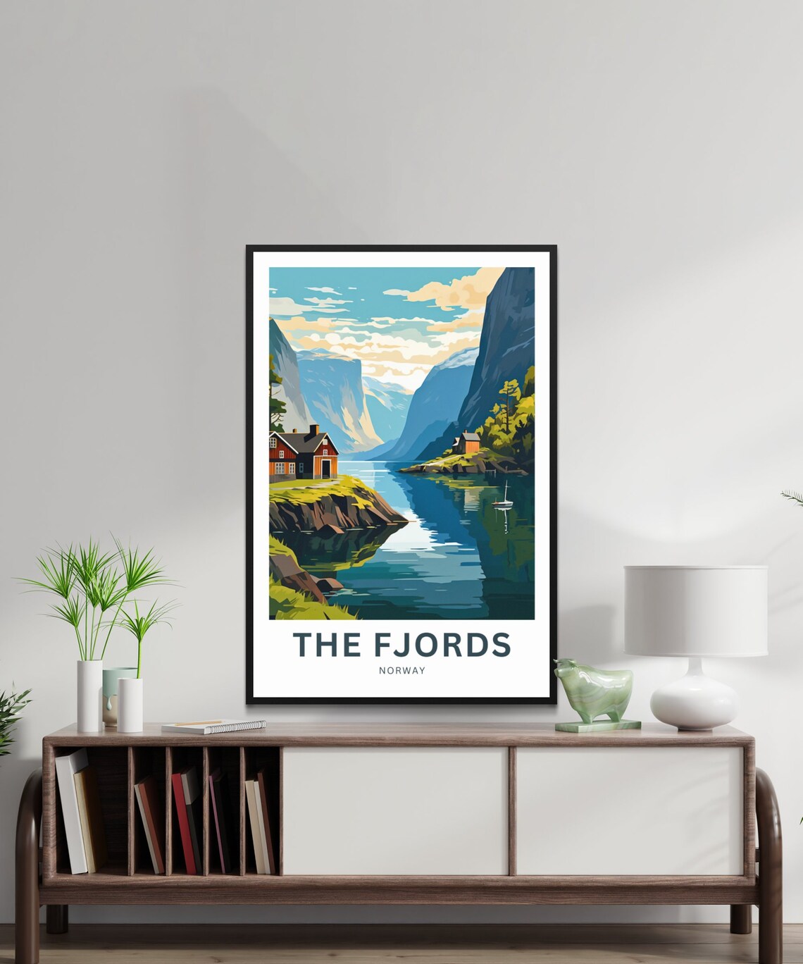 Personalized The Fjords Norway Red Cabins Sailboat Travel Gift Poster - Image 3