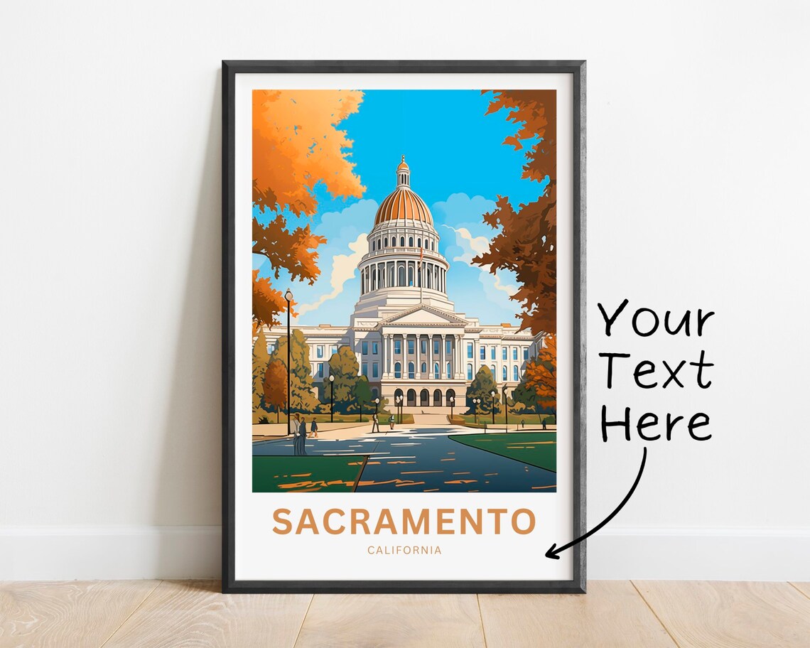 Personalized Sacramento California Capitol Vintage Travel Poster Gift