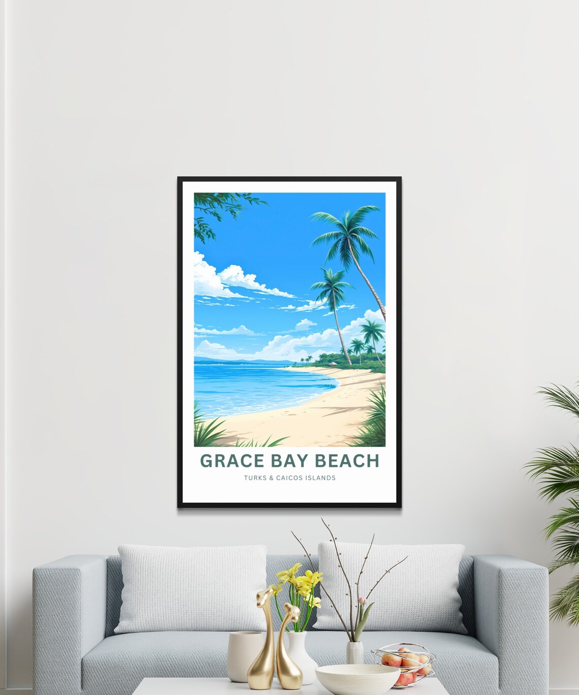 Grace Bay Beach Turks Caicos Palms Shore Ocean Travel Poster - Image 3