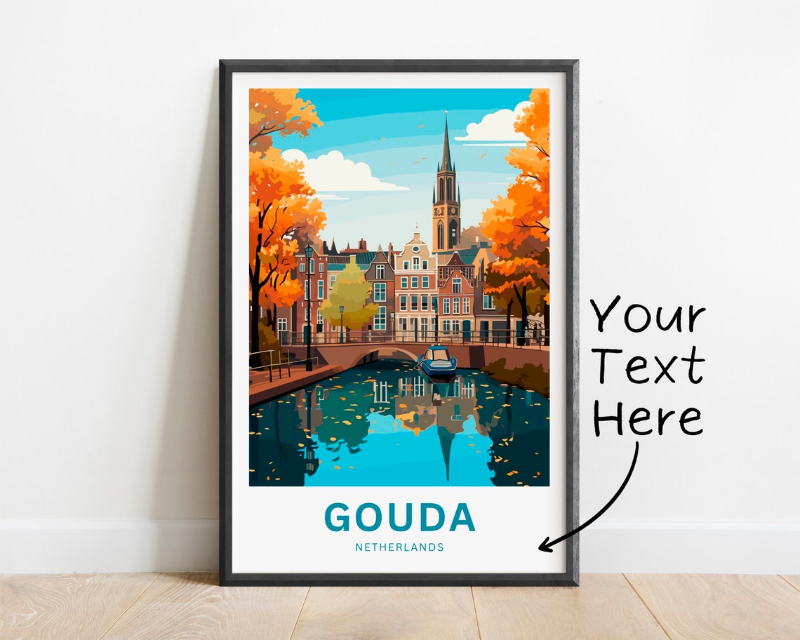 Personalized Gouda Netherlands Autumn Canal Church Tower Poster