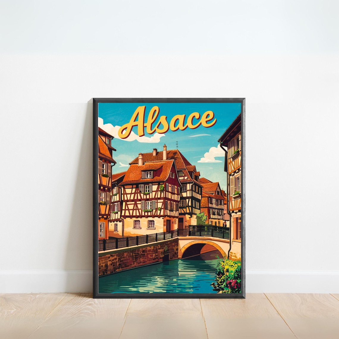 Alsace France Vintage Travel Half Timbered Canal Houses Poster