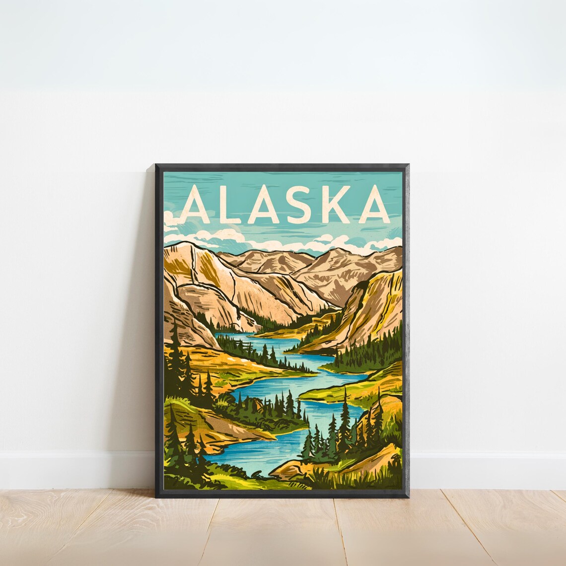 Alaska Mountain Valley River Wilderness Landscape Travel Poster