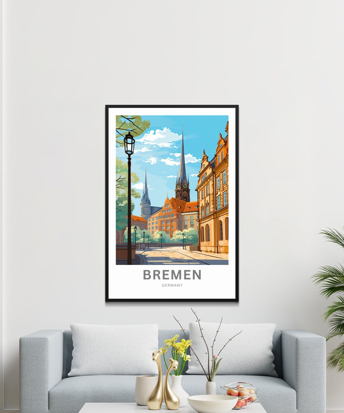 Bremen Germany Old Town Square Historic Church Spires Travel Poster - Image 3