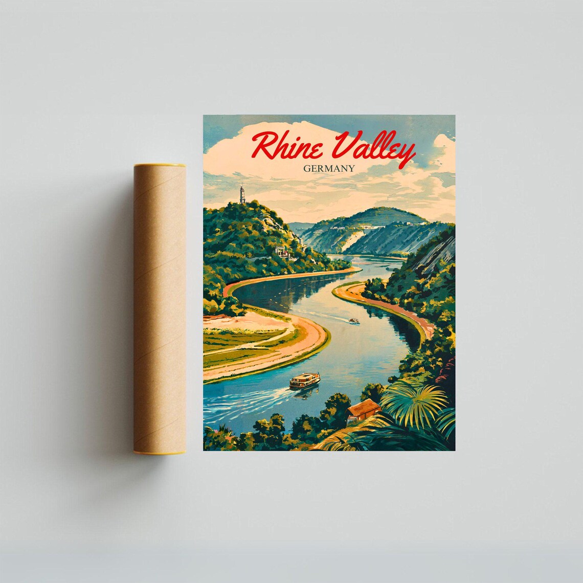 Rhine Valley Vintage Travel Poster, Germany Travel Poster - Image 3
