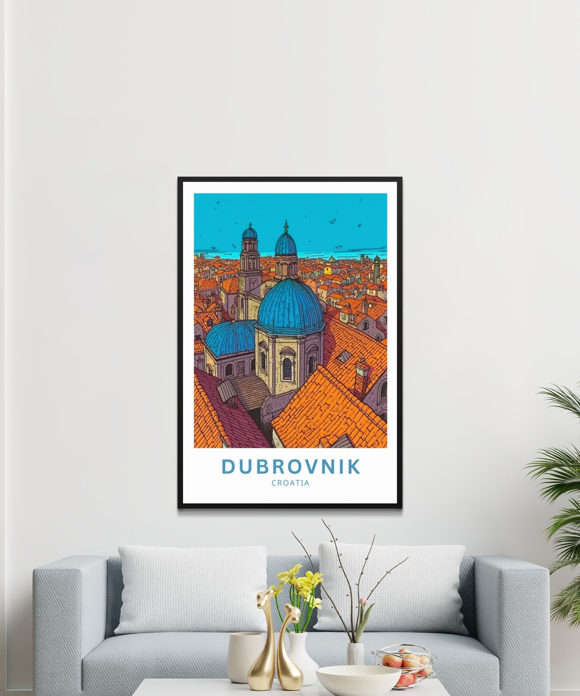 Dubrovnik Croatia Blue Church Domes Old Town Rooftops Poster - Image 4