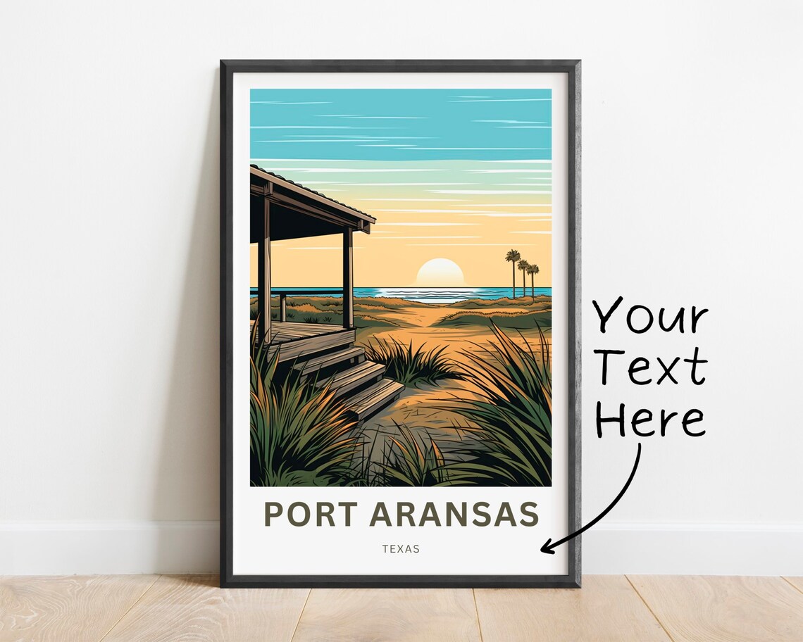 Port Aransas Texas Beach House Dunes Sunset Ocean Personalized Poster