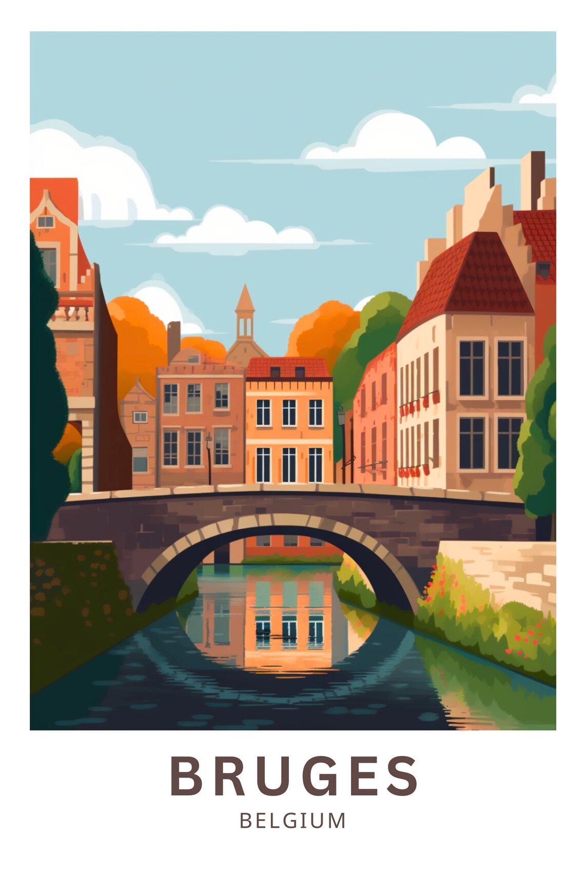 Bruges Belgium Stone Bridge Water Reflection Europe Art Print - Image 3
