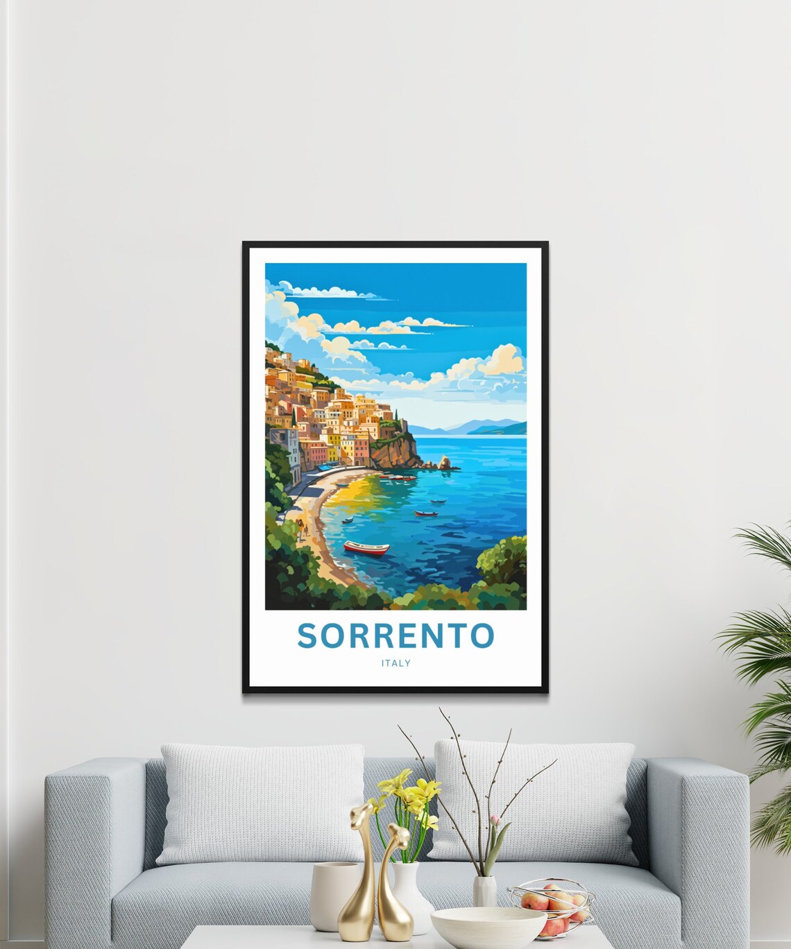 Sorrento Italy Secluded Cove Red Boat Custom Text Art Poster - Image 3
