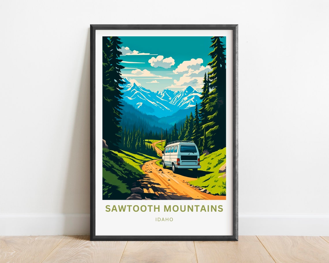 Sawtooth Mountains Idaho Camper Van Adventure Personalized Poster - Image 2
