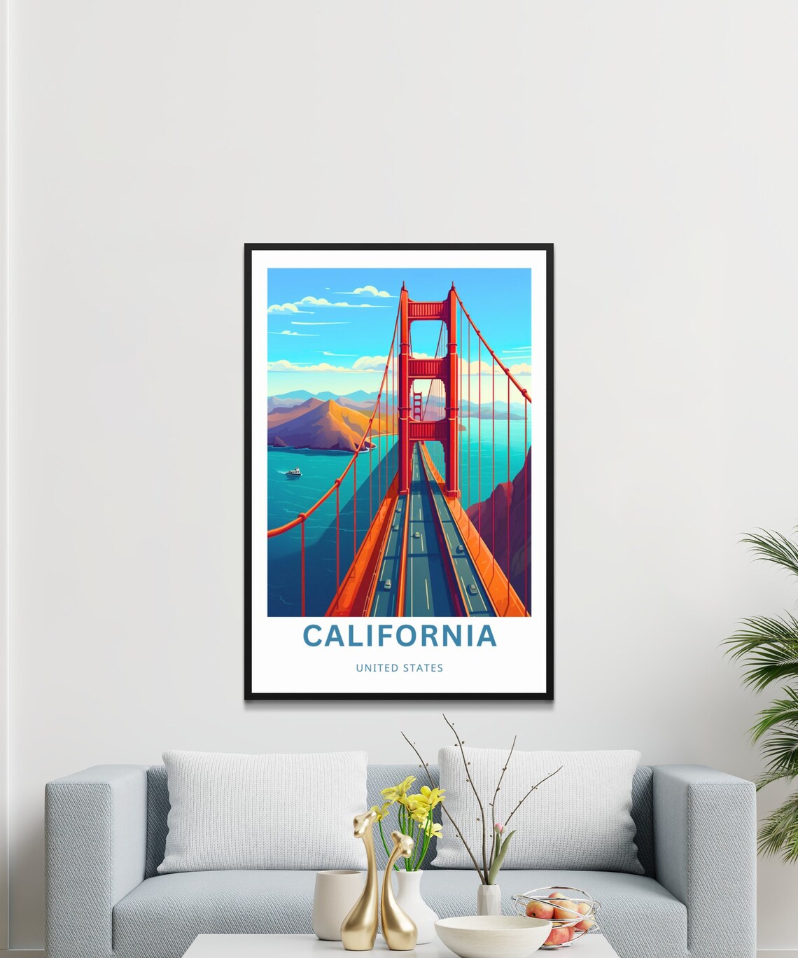 California Golden Gate Bridge Aerial Deck Ocean View Travel Poster - Image 3