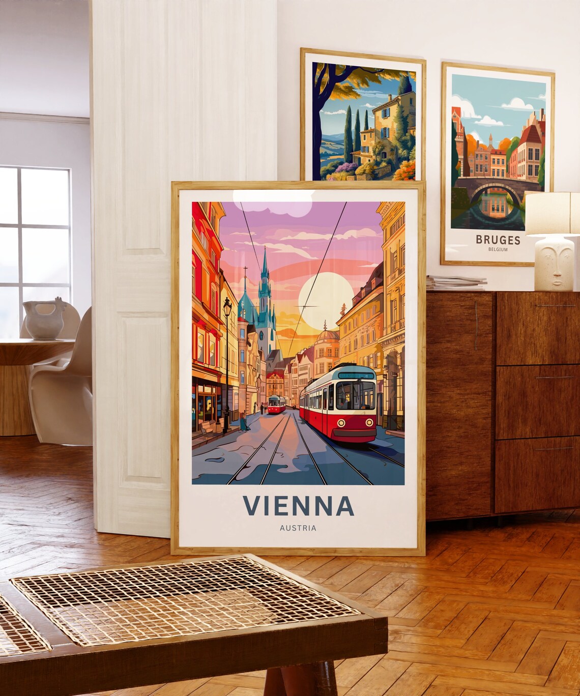 Vienna Austria Red Tram Sunset Street Personalized Travel Poster - Image 5