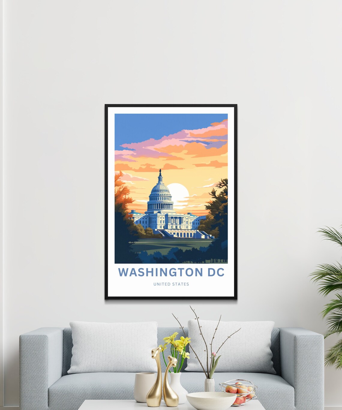 Washington DC US Capitol Building Sunset Skyline Travel Poster - Image 3