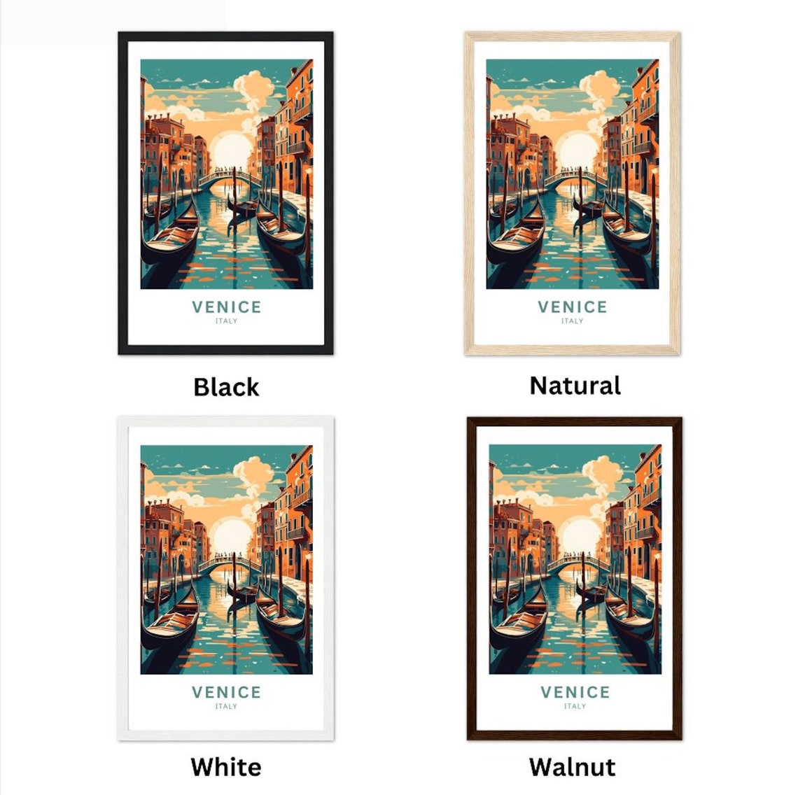 Venice Italy Night Canal Gondolas Moonlight Romantic Travel Poster - Image 3