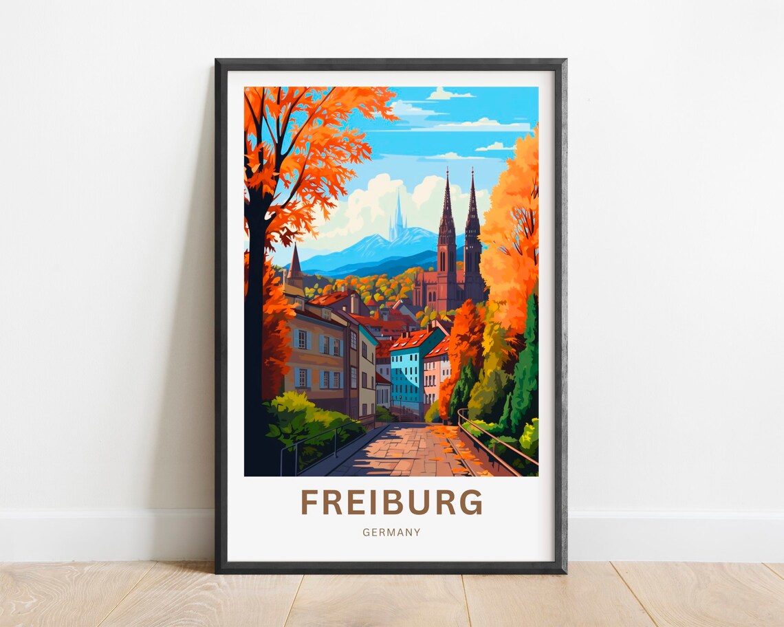 Freiburg Germany Autumn Old Town Cathedral Scenic Travel Poster