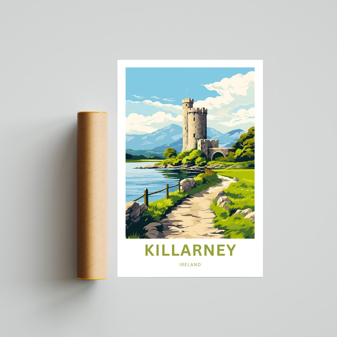 Killarney Ireland Castle Lake Custom Text Scenic Travel Poster - Image 2
