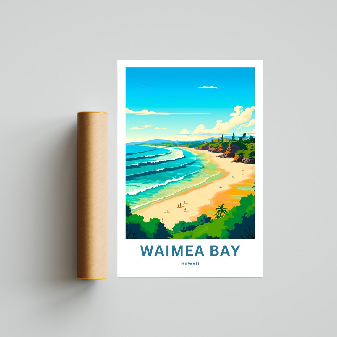 Waimea Bay Hawaii Sandy Beach Ocean Waves Surf Vintage Travel Poster - Image 4