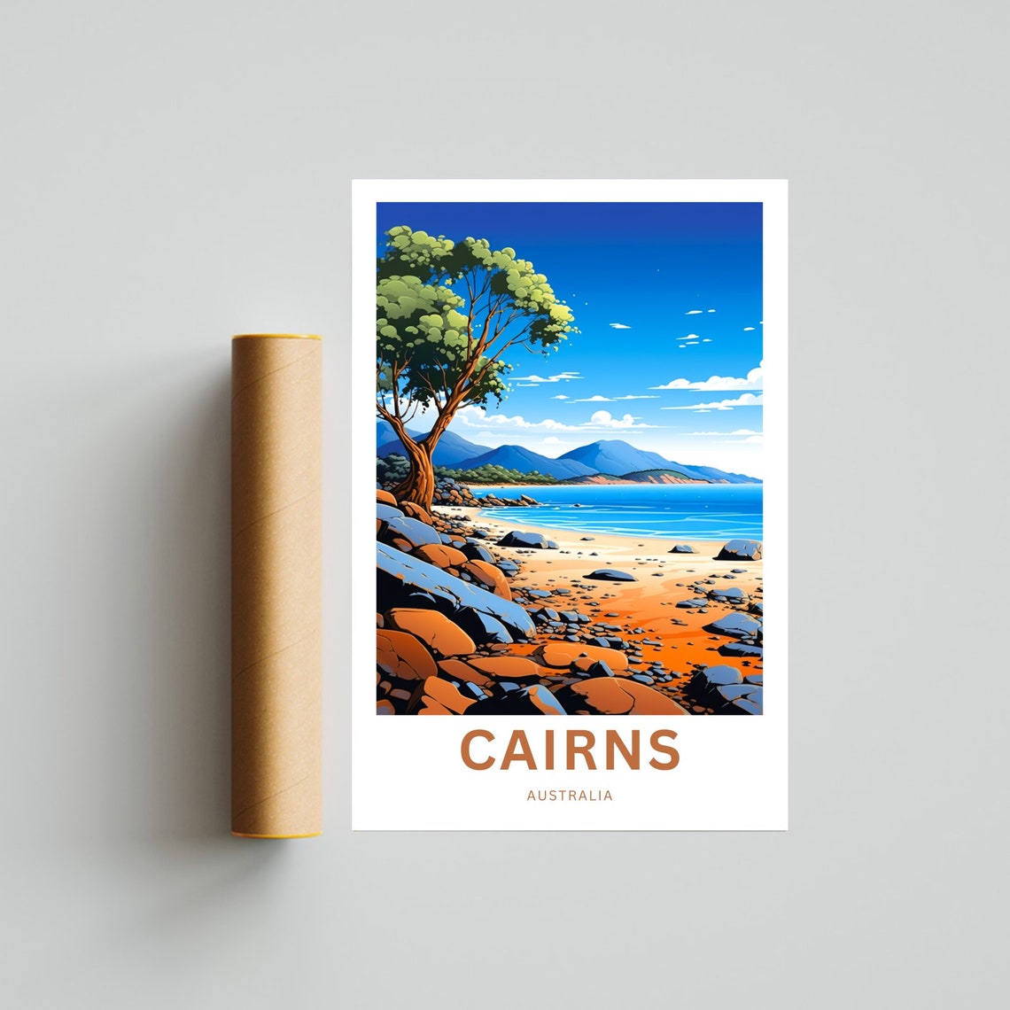 Cairns Australia Rocky Orange Beach Gum Tree Coastal Travel Poster - Image 4