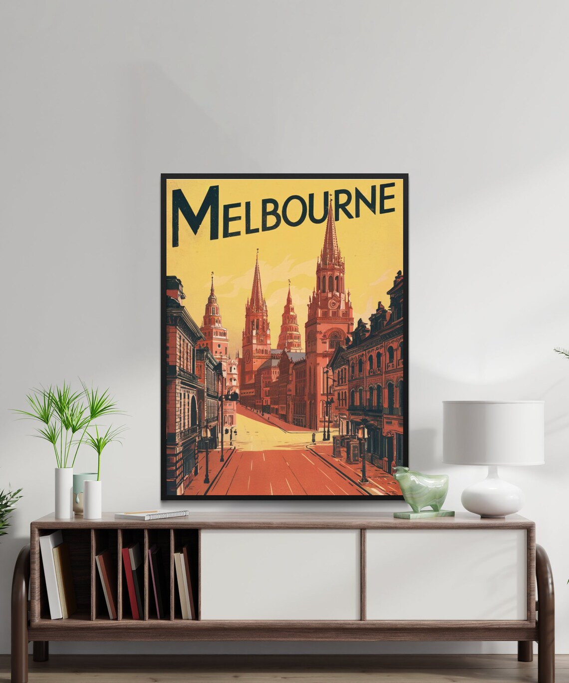 Melbourne Australia Cathedral Spires Vintage City Travel Poster - Image 2