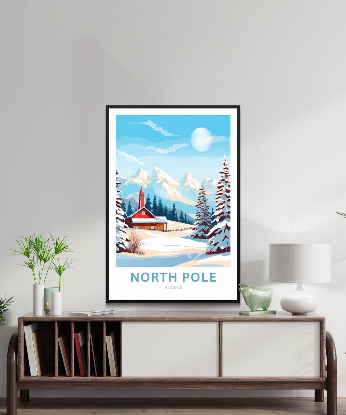 North Pole Alaska Personalized Snowy Church Winter Village Poster - Image 2