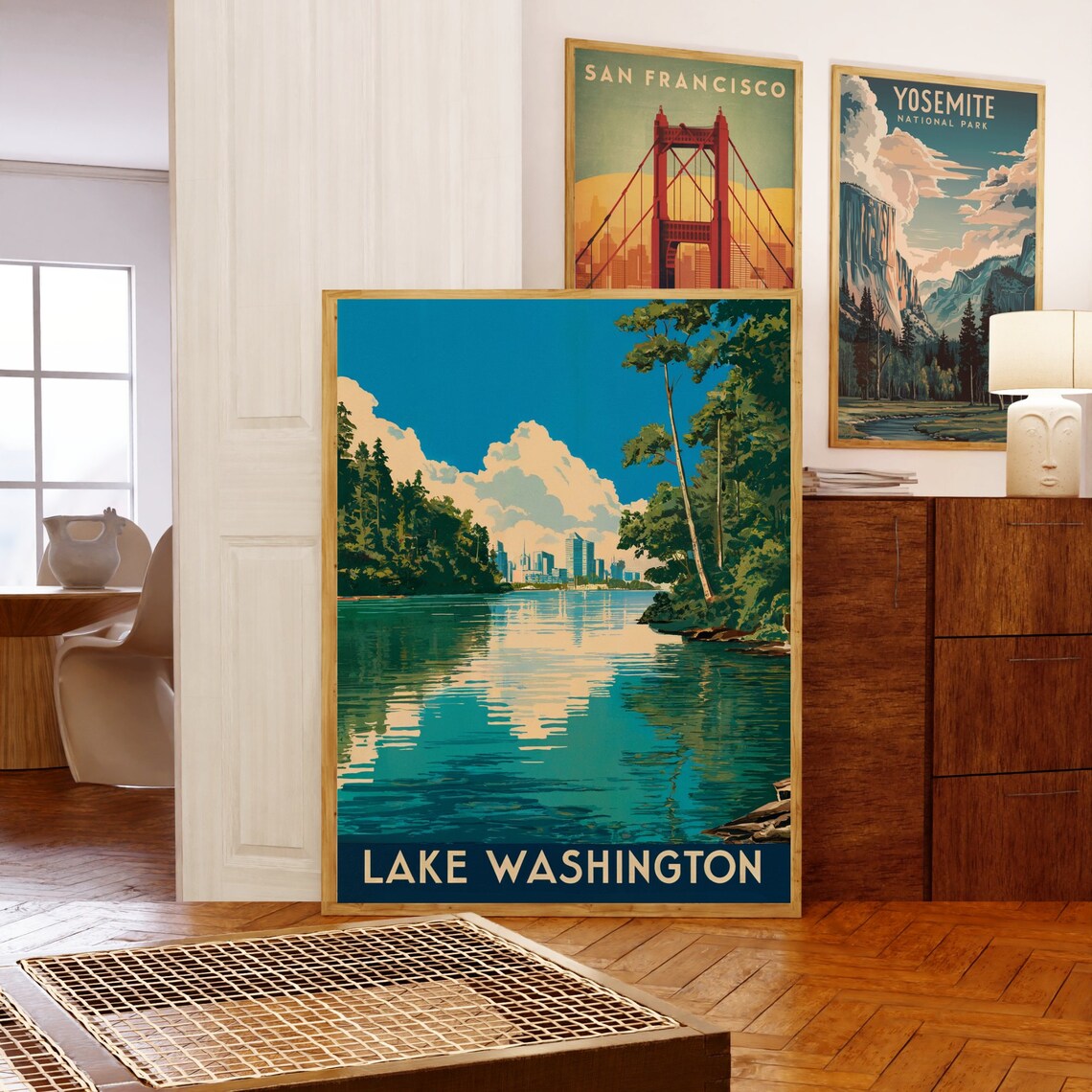 Lake Washington City Skyline Vintage Travel Poster Waterfront - Image 5