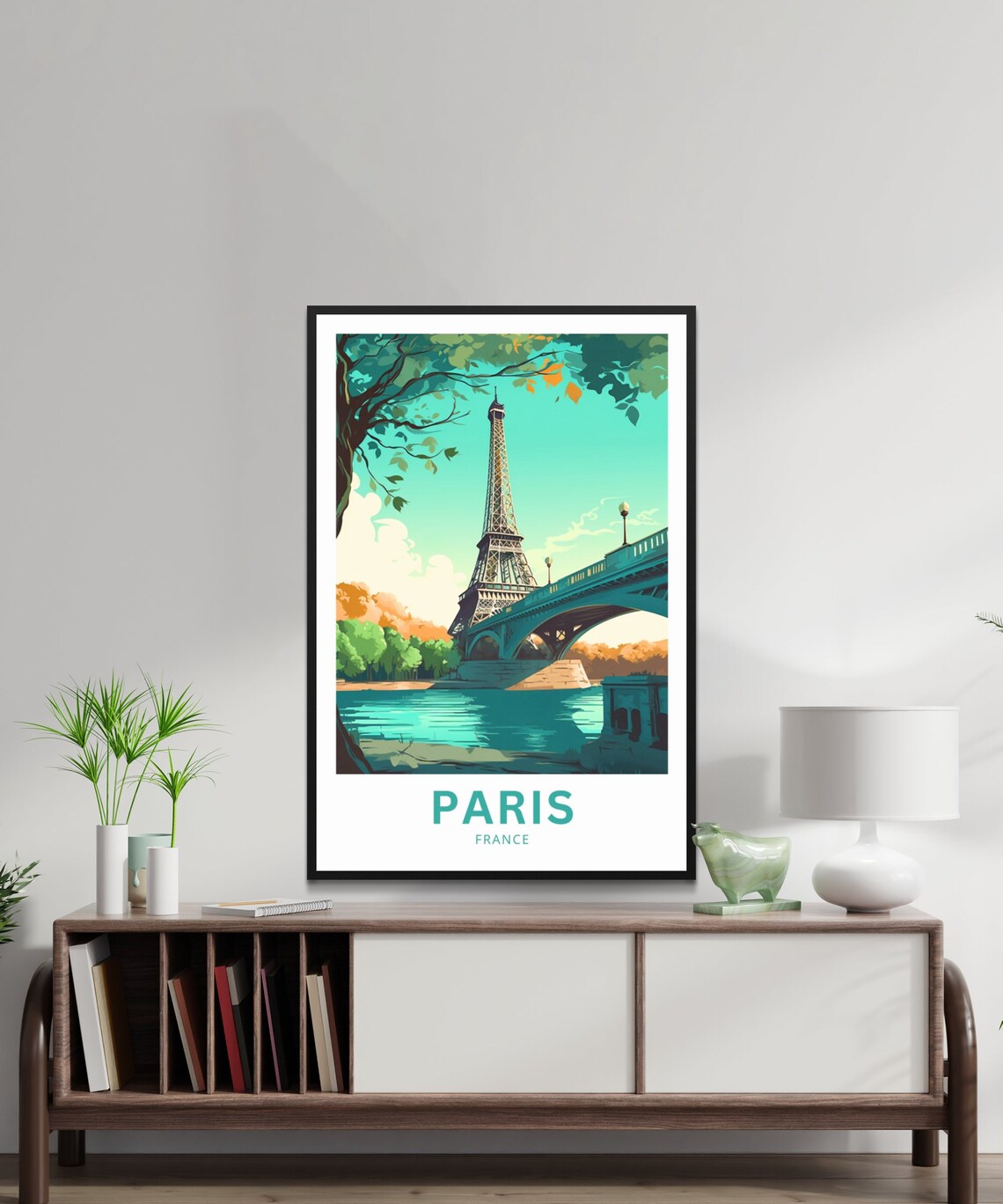 Paris France Eiffel Tower Riverside Bridge Scenic Travel Poster - Image 3