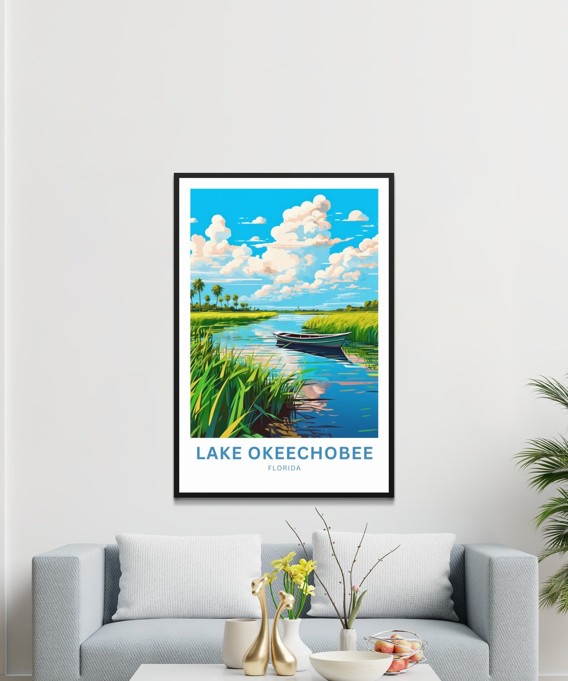 Lake Okeechobee Personalized Florida Rowboat Reeds Custom Gift Poster - Image 3