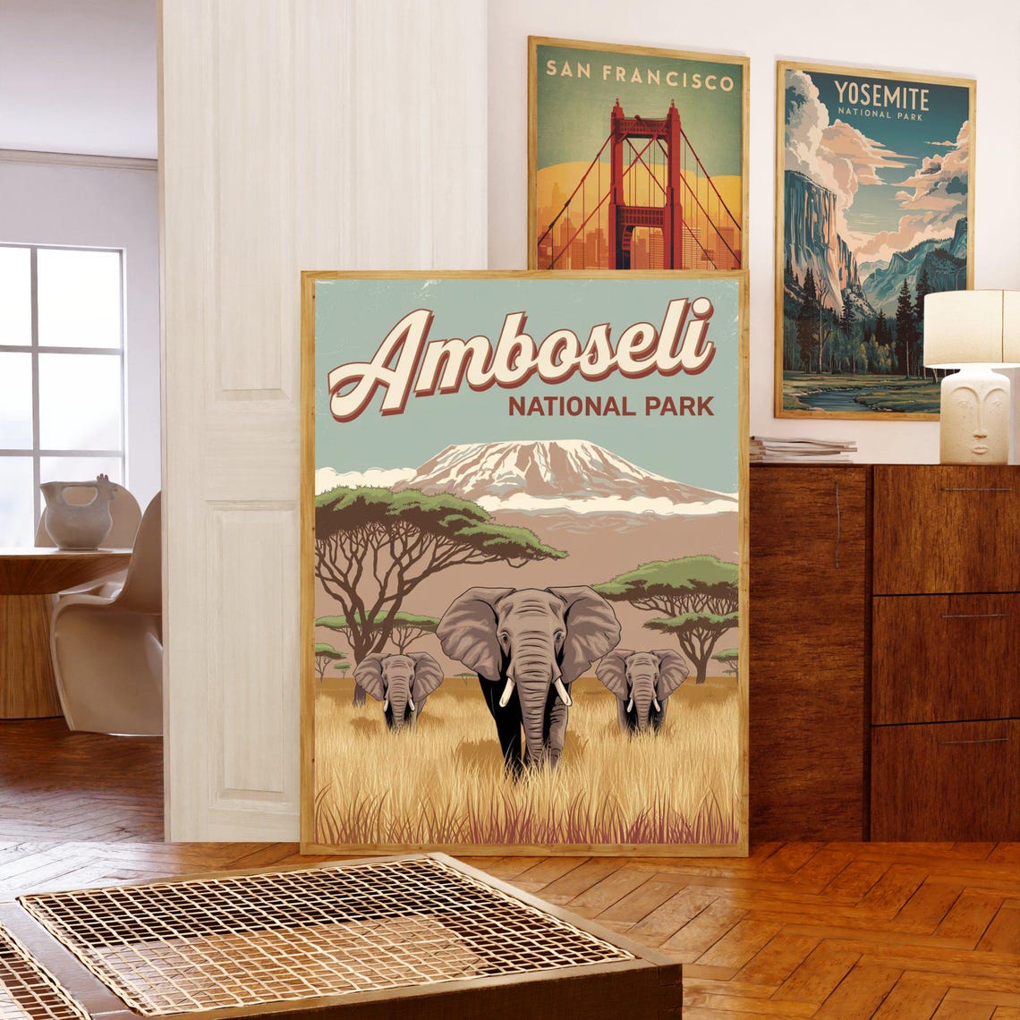 Amboseli National Park Retro Elephant Herd Kilimanjaro Poster - Image 5