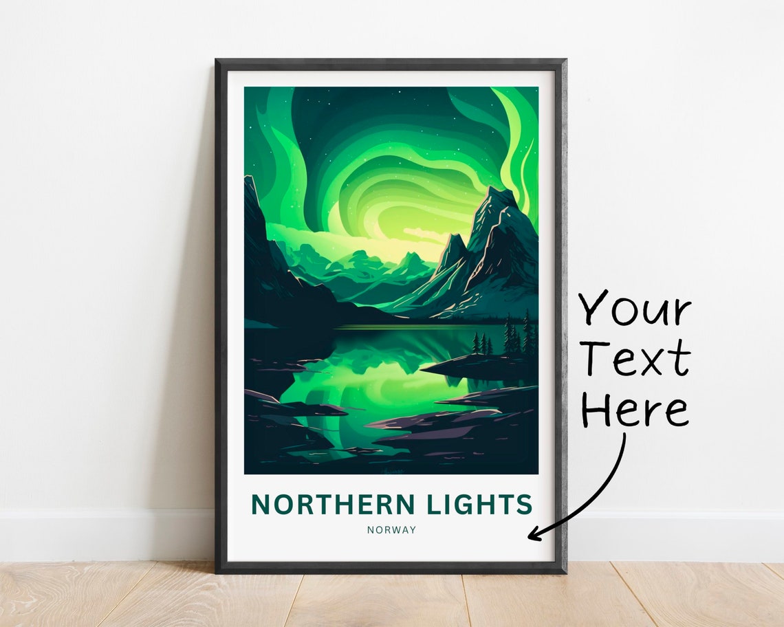 Personalized Northern Lights Norway Aurora Lake Mountain Poster