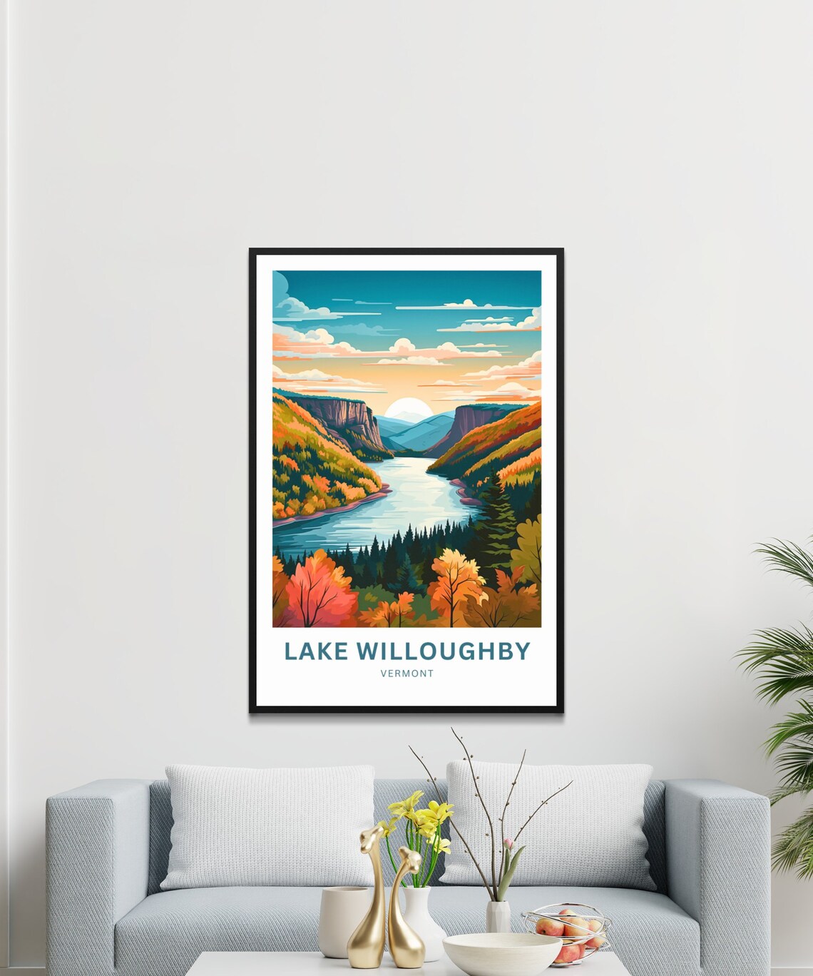 Personalized Lake Willoughby Vermont Poster with Sunset Lake View Art - Image 3