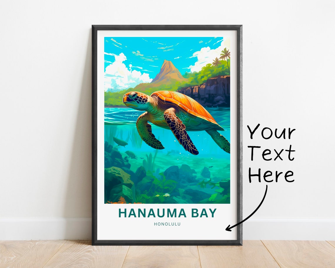 Personalized Hanauma Bay Honolulu Sea Turtle Travel Gift Poster