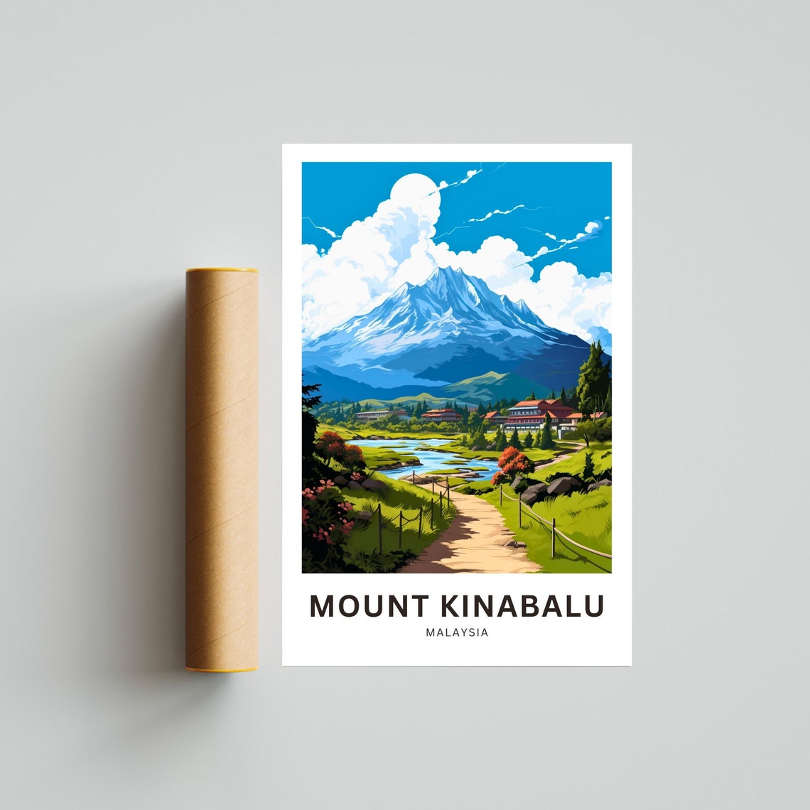 Mount Kinabalu Malaysia Snow Capped Peak Trail Travel Poster - Image 4