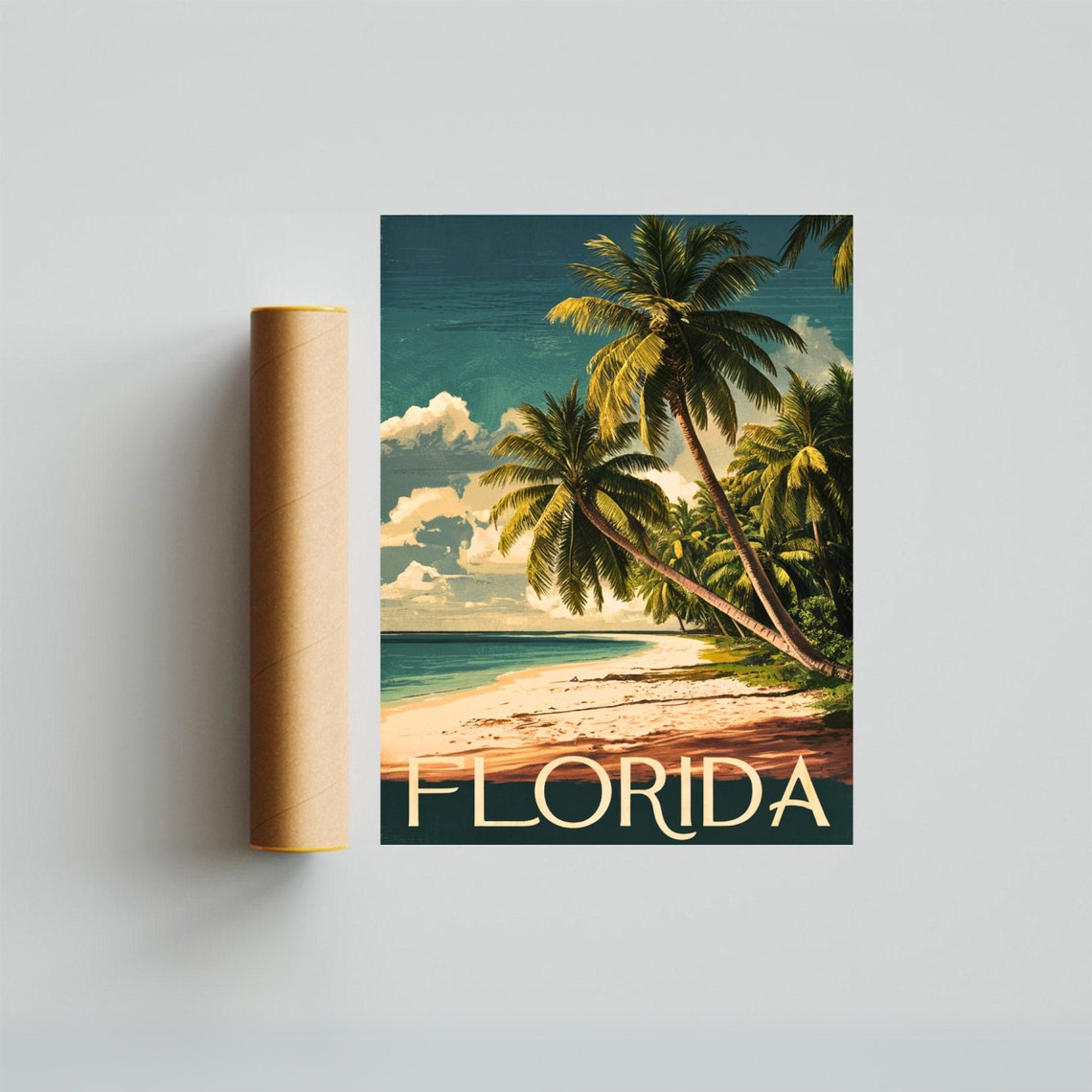 Florida Palm Trees Beach Shoreline Turquoise Sea Retro Travel Poster - Image 3