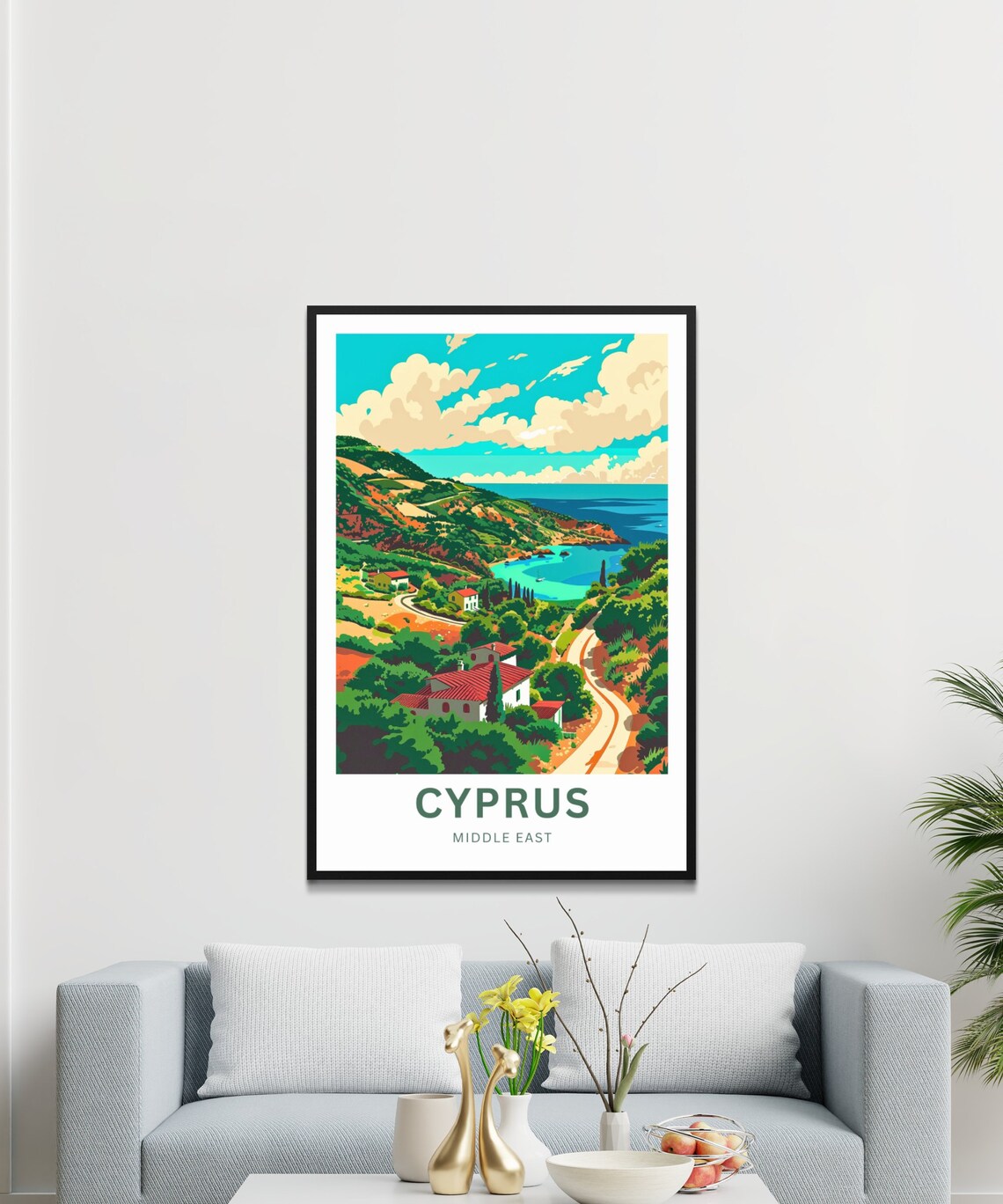 Cyprus Hillside Village Red Roof Houses Vintage Travel Art Poster - Image 3