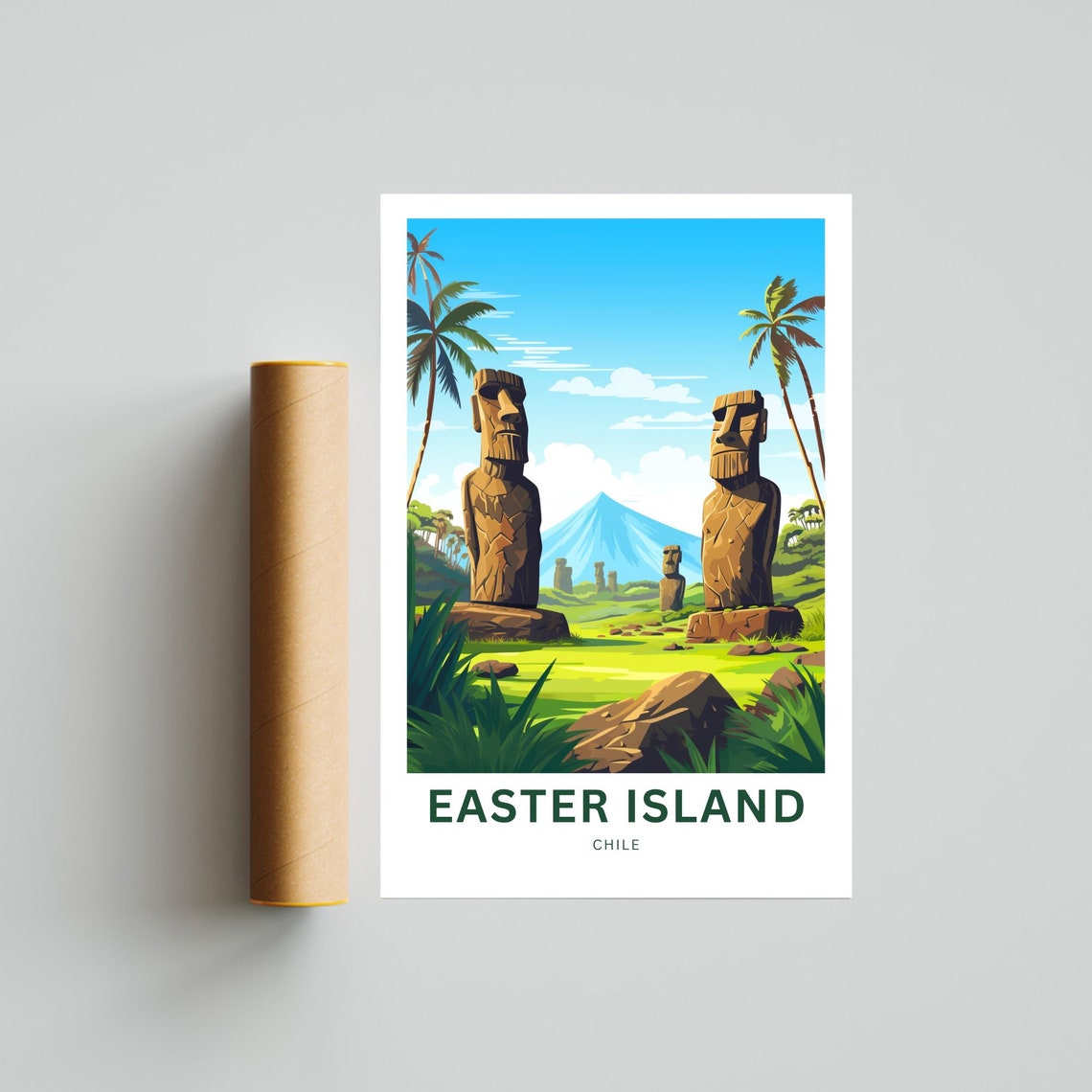Personalized Easter Island Chile Ancient Moai Statues Travel Poster - Image 4