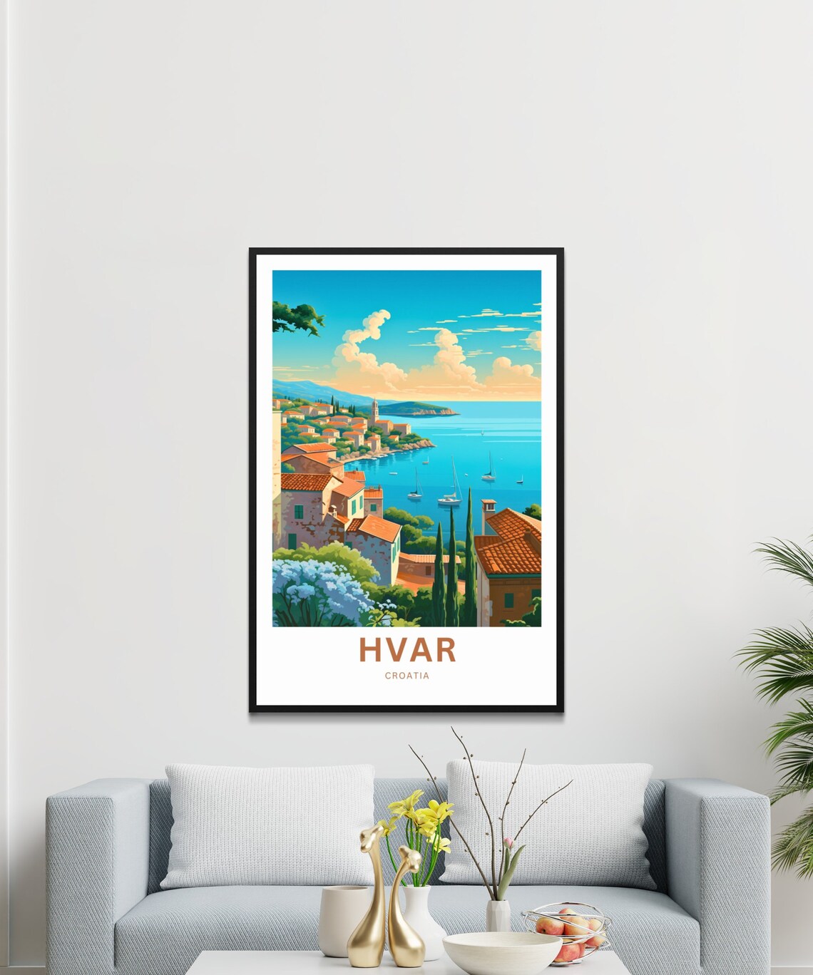 Personalized Hvar Croatia Bay Sailboats Red Roof Travel Poster - Image 3