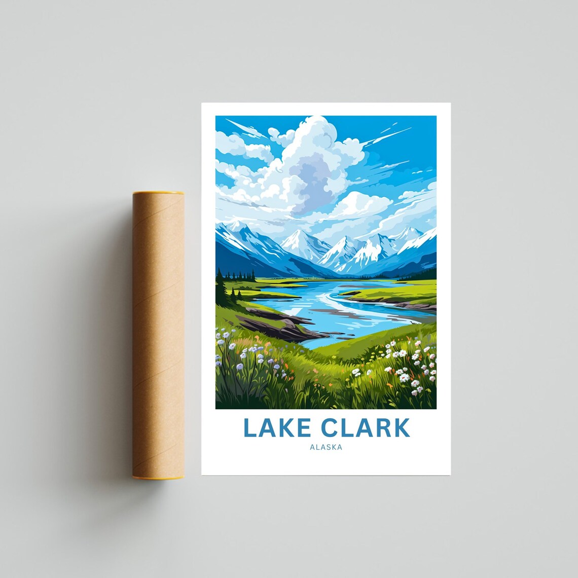 Lake Clark Alaska River Valley Wildflowers Snow Peaks Travel Poster - Image 4