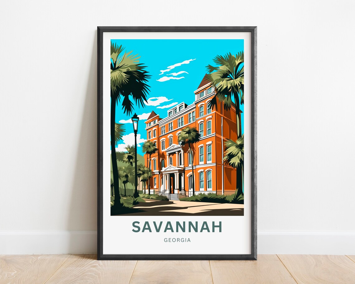Savannah Georgia Historic Brick Architecture Palms Travel Poster