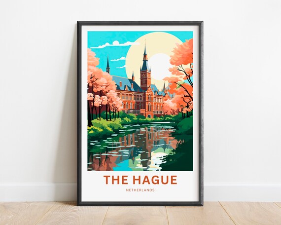 The Hague Netherlands Binnenhof Cherry Blossom Travel Poster