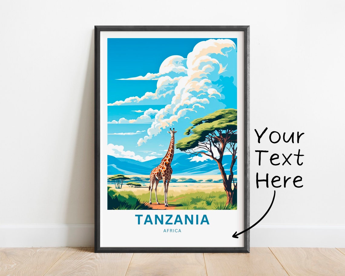 Tanzania Giraffe Acacia Tree Personalized Safari Travel Poster