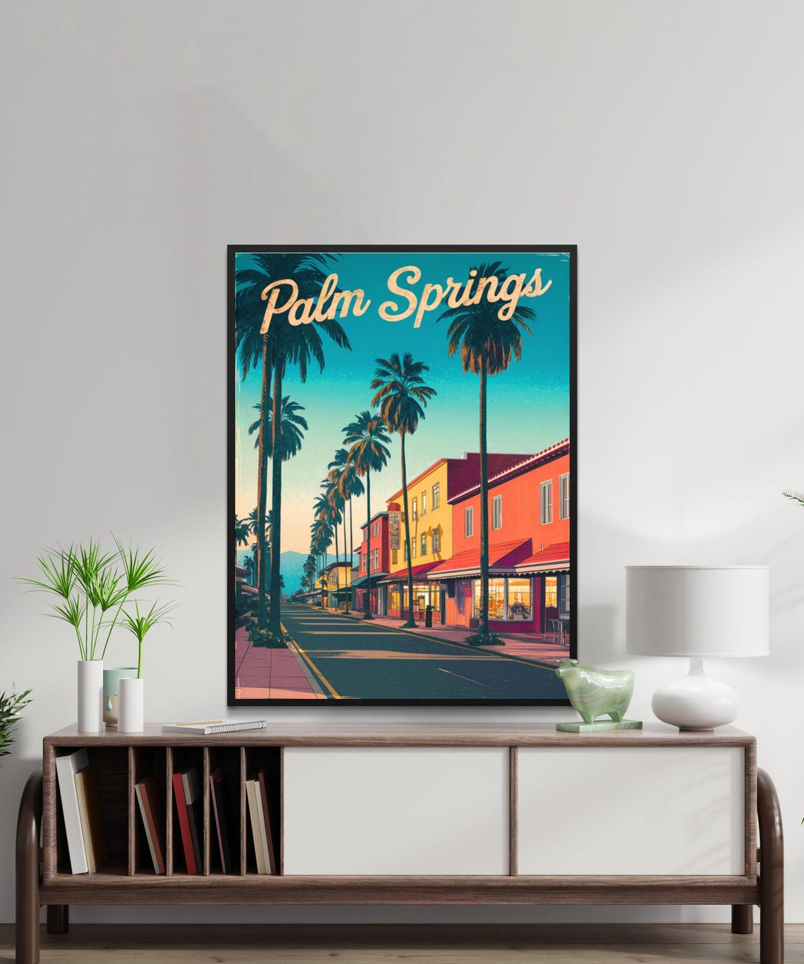 Palm Springs California Vintage Street Poster Tall Palms Sunset Scene - Image 2