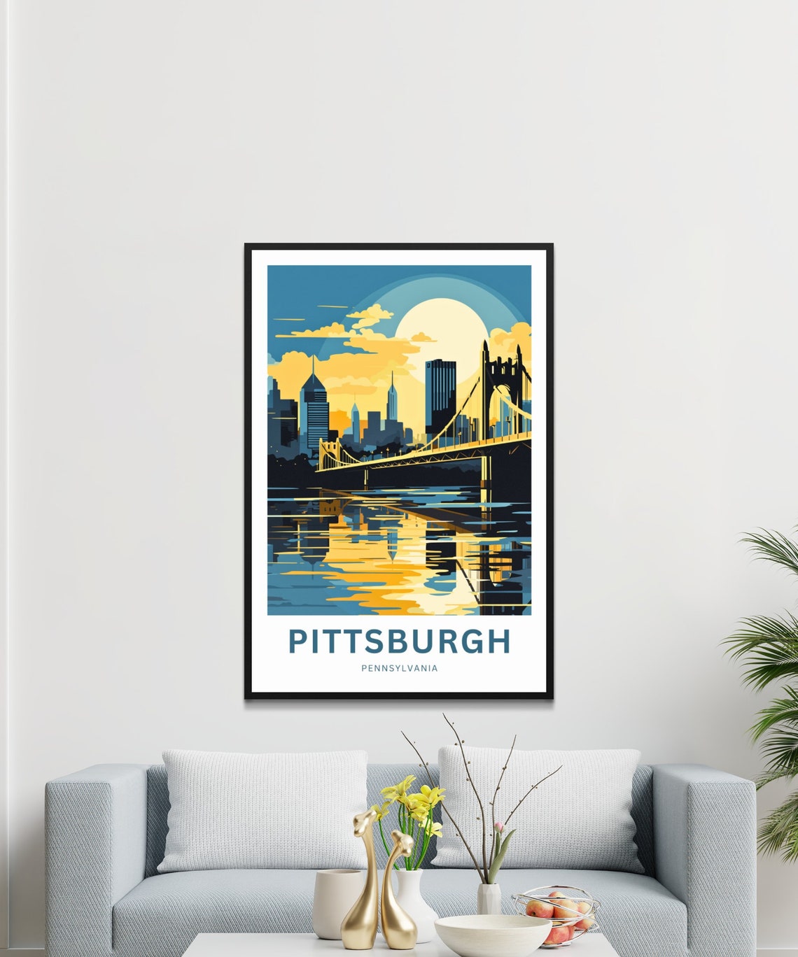 Pittsburgh Pennsylvania Sunset Skyline Silhouette Bridge Poster - Image 3