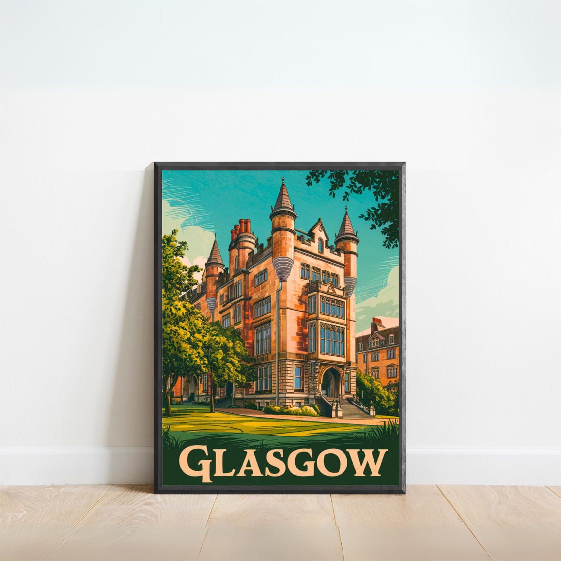 Glasgow Scotland University Historic Architecture Travel Poster